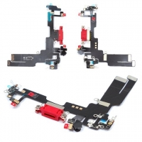 Плата зарядки Apple iPhone 14, шлейф коннектора зарядки, коннектора наушников, с микрофоном, красная, High Copy