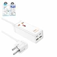 Сетевое зарядное устройство Hoco AC10A, Power Delivery (65 Вт), білий, с розеткой, 4 порта, GaN, #6942007601689