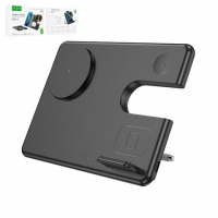 Бездротовий зарядний пристрій Hoco CQ1 3-in-1, Quick Charge, черное, USB тип-C, 15 Вт, раскладное, настольный, магнитное, iwatch, #6942007602310 | беспроводное зарядное устройство