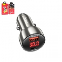 Автомобильний зарядний пристрій Hoco Z50, серое, Power Delivery (PD), с дисплеем, 30 Вт, 2 порта, 12-24 B, #6931474798756 | зарядка, зарядное устройство